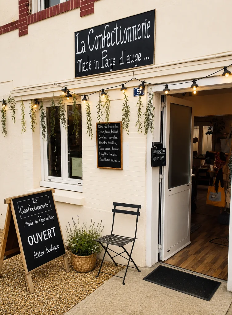 Façade de l’atelier-boutique La Confectionnerie à Saint-Julien-le-Faucon