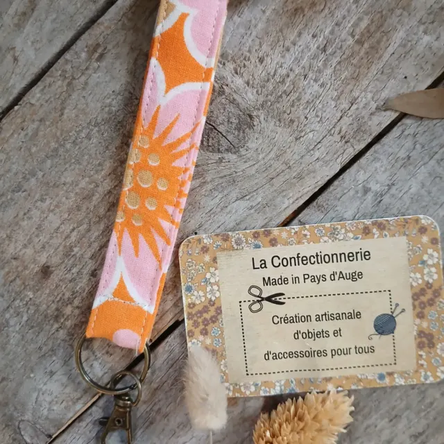 Porte-clés en tissu – flower vintage orange