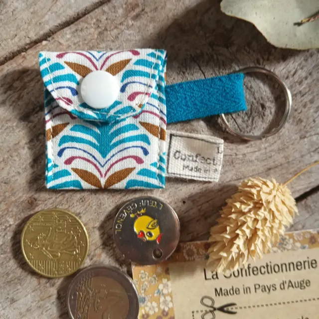 Mini porte-clés porte-monnaie / jeton - graphique bleu et blanc