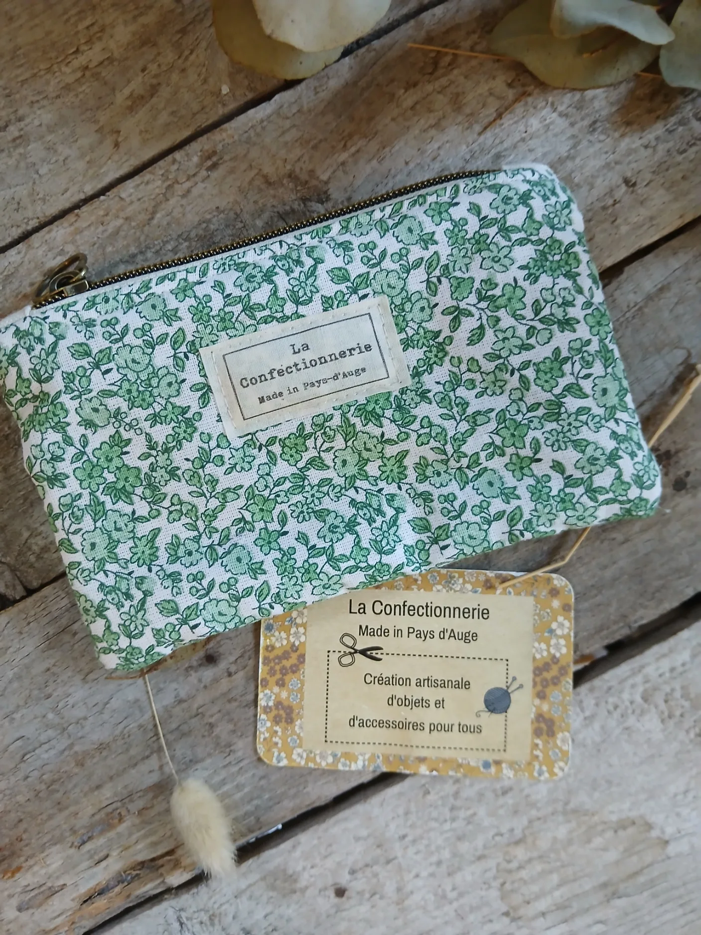 Trousse / pochette fleurie verte