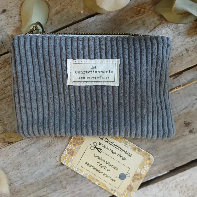 Trousse / pochette en velours côtelé gris
