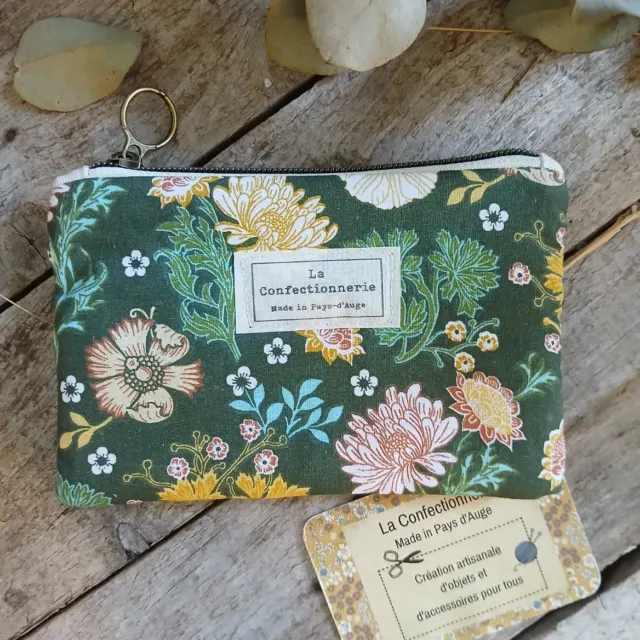 Trousse / pochette molletonnée fleurie vert