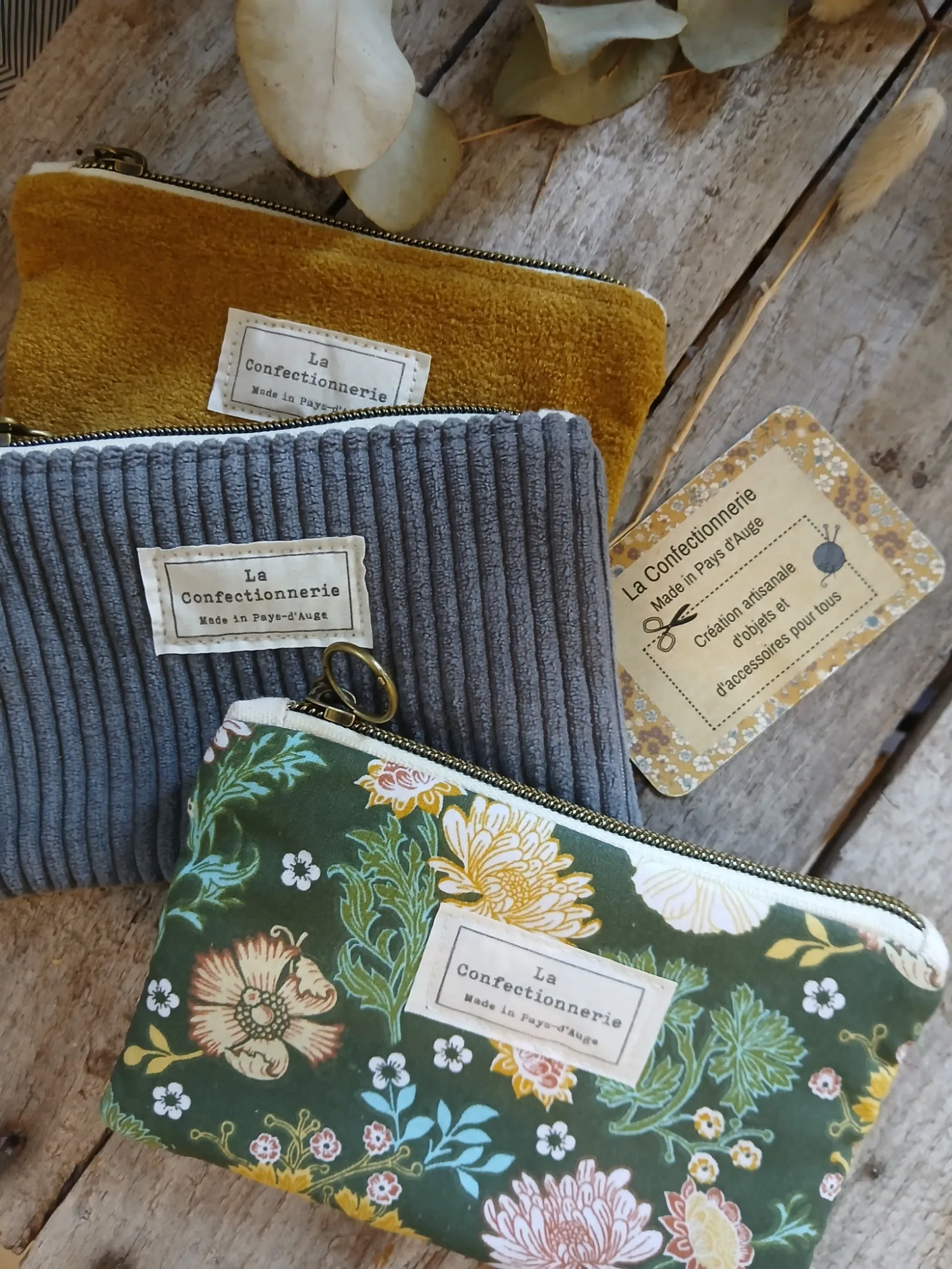 Trousse / pochette en velours côtelé gris – Image 2
