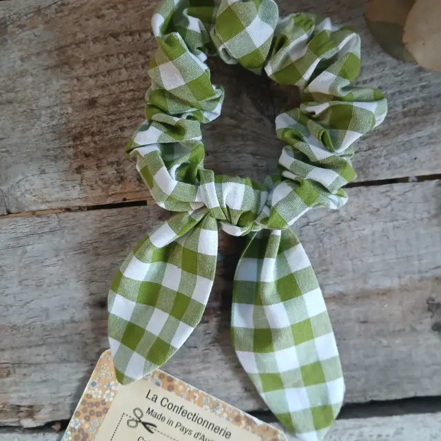 Chouchou avec nœud amovible - 2 en 1 - vichy vert olive