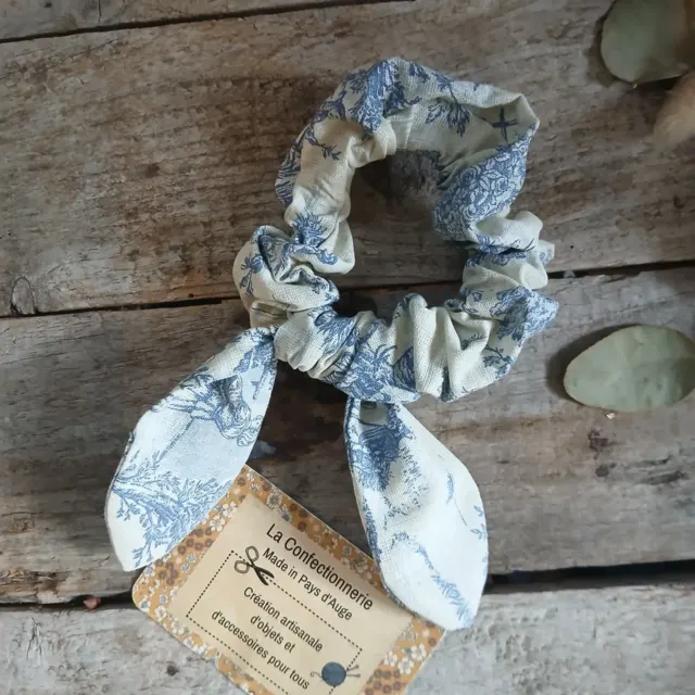 Chouchou avec nœud amovible - 2 en 1 - toile de Jouy
