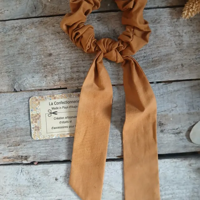 Chouchou / Scrunchie avec grand nœud amovible - uni camel