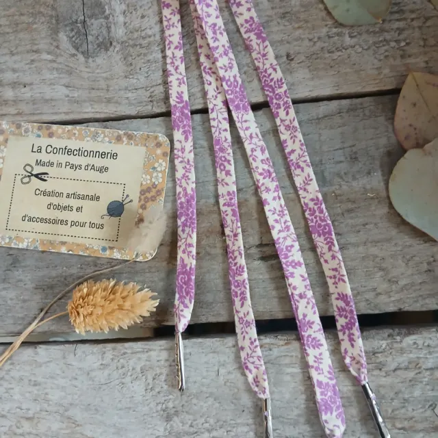 Lacets fantaisie en tissu – feuillage violet 8 œillets