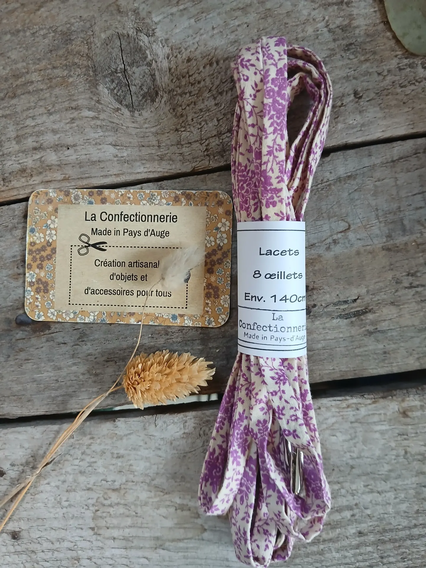 Lacets fantaisie en tissu – feuillage violet 8 œillets – Image 2