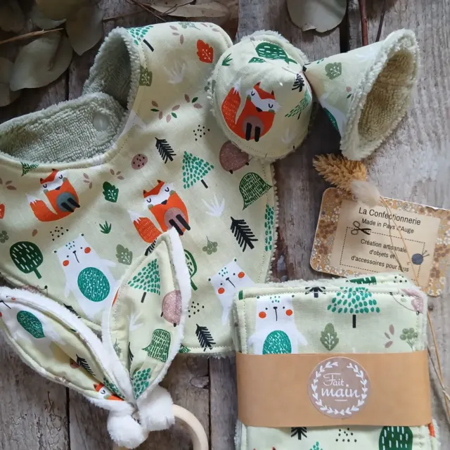 Coffret naissance bébé – Renard vert amande 🦊🌿