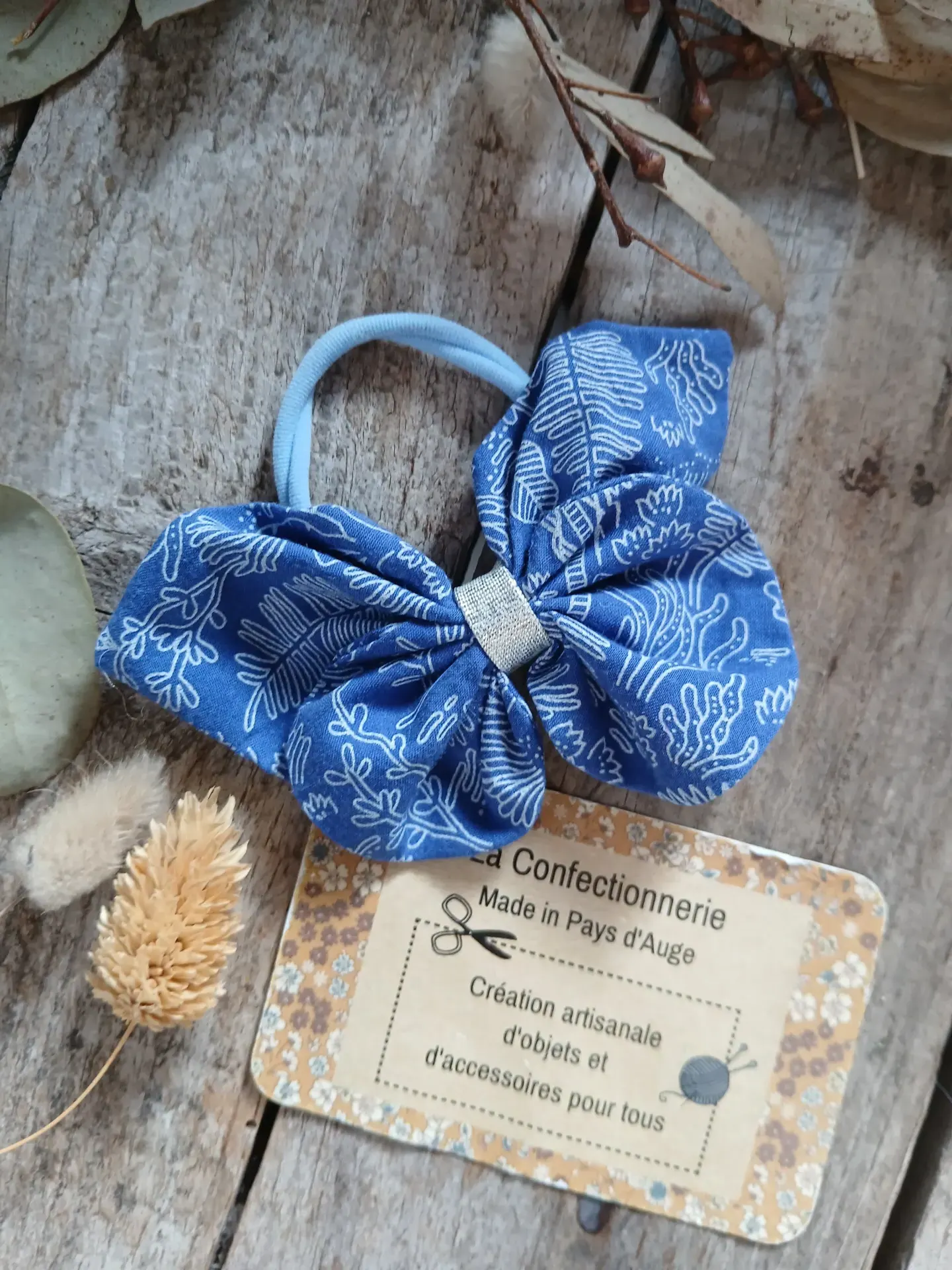 Élastique à cheveux papillon - bleu fond marin