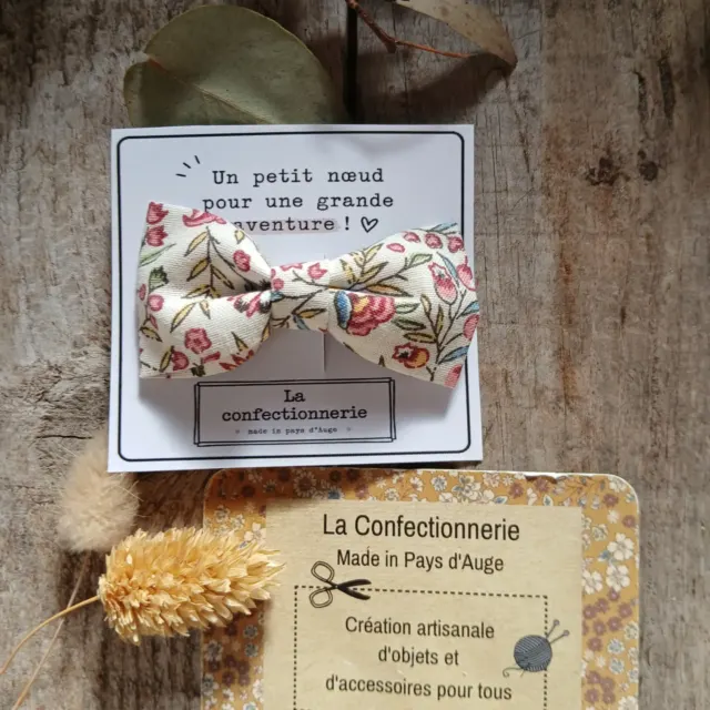 Barrette nœud en coton - petit feuillage fleuri