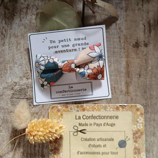 Barrette nœud en coton - fleurie
