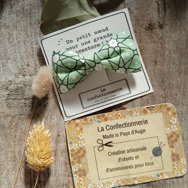 Barrette nœud en coton - graphique vert d'eau