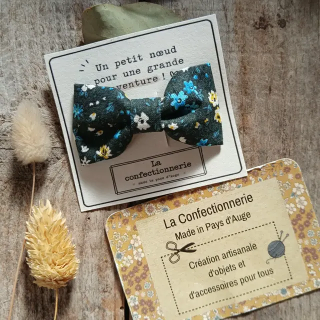 Barrette nœud en coton - petites fleurs bleues