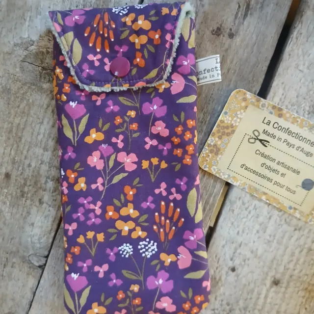 Pochette nomade multi-usage – Brosse à dents ou lunettes - Fleurie violet
