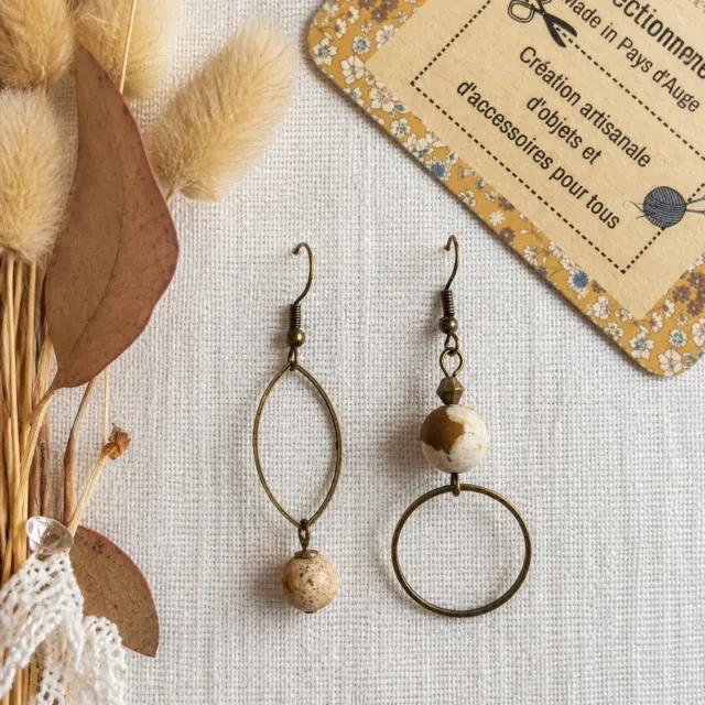 boucles d'oreilles dissociées- Jaspe naturelle marbrée