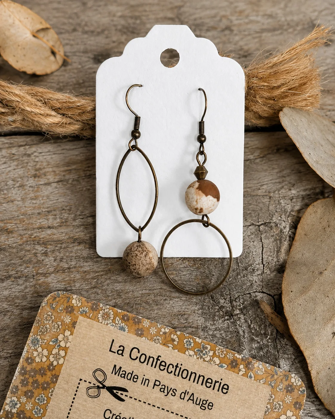 boucles d'oreilles dissociées- Jaspe naturelle marbrée – Image 2