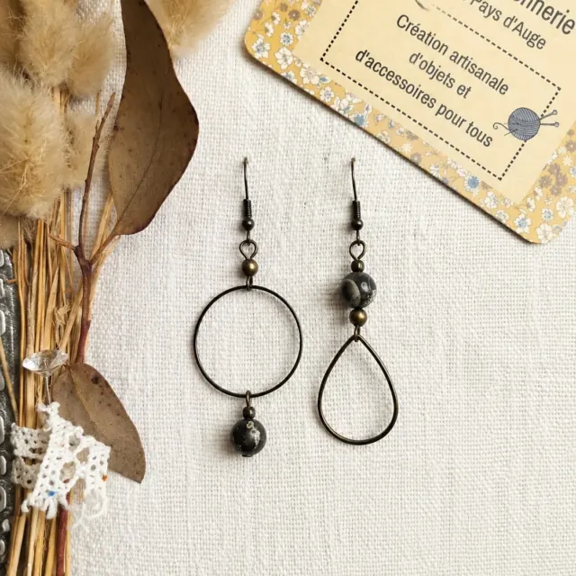 boucles d'oreilles dissociées- Perle de serpentine