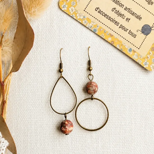 boucles d'oreilles dissociées- Jaspe rouge bréchique