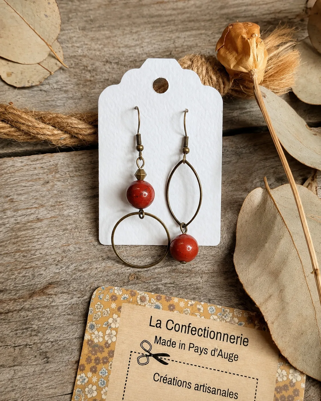 Boucles d'oreilles dissociées - Jaspe Red Stone – Image 2