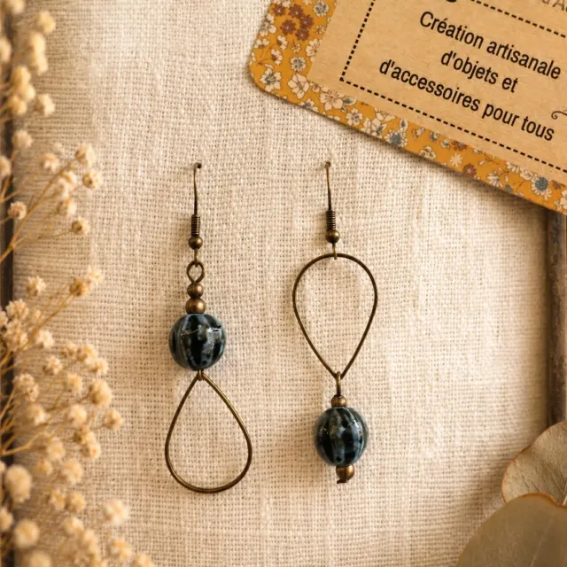 boucles d'oreilles dissociées perle céramique noir