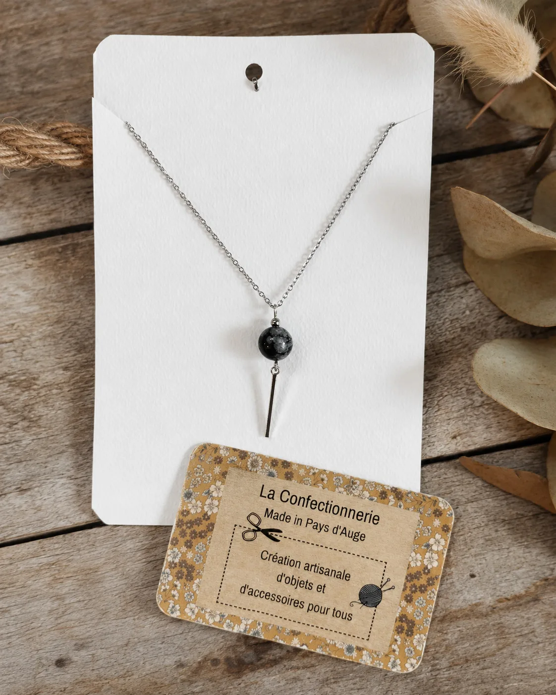 Collier argenté - perle obsidienne – Image 3