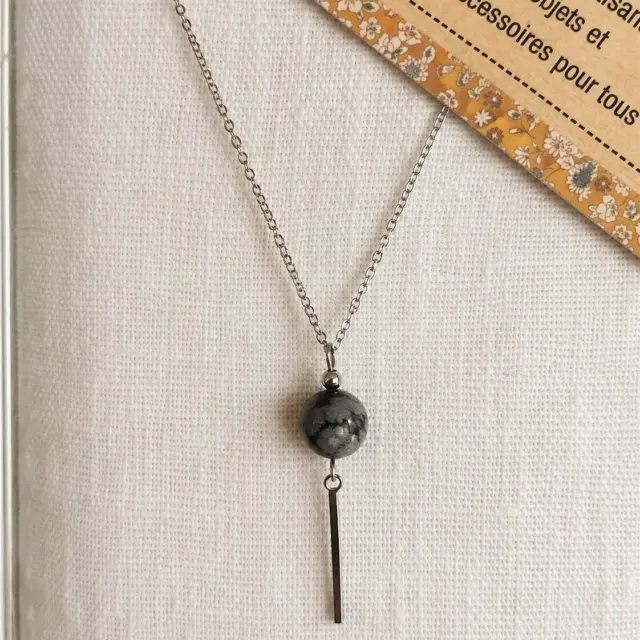 Collier argenté - perle obsidienne