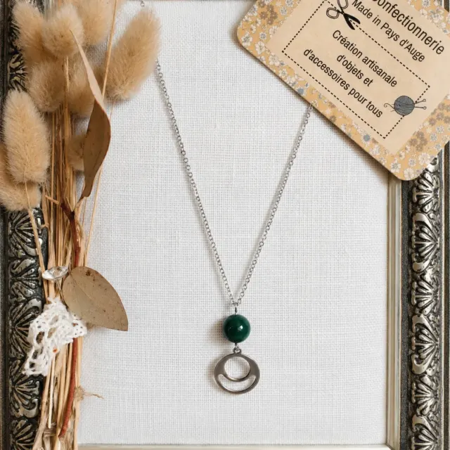 Collier argenté - perle jade mashan verte