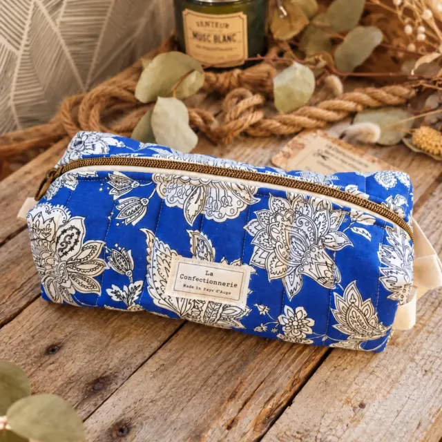 Trousse matelassée bleu & blanc