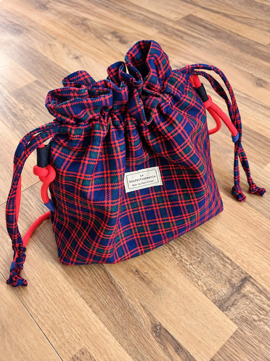 Sac pochon écossais rouge, bleu et vert – Image 3