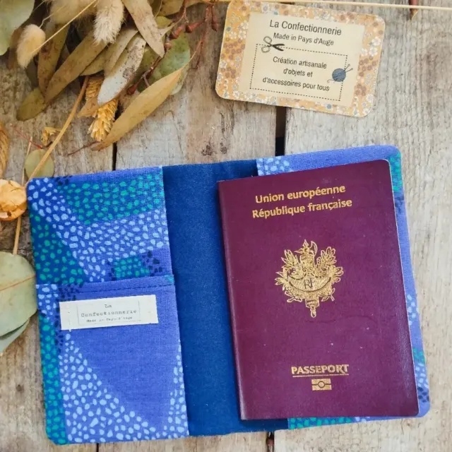 Protège-passeport en tissu – Bleu & vert