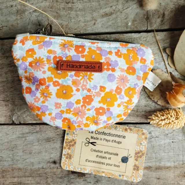 Porte Monnaie fleuri orange