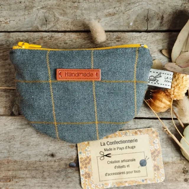 Porte Monnaie arrondi gris à carreaux
