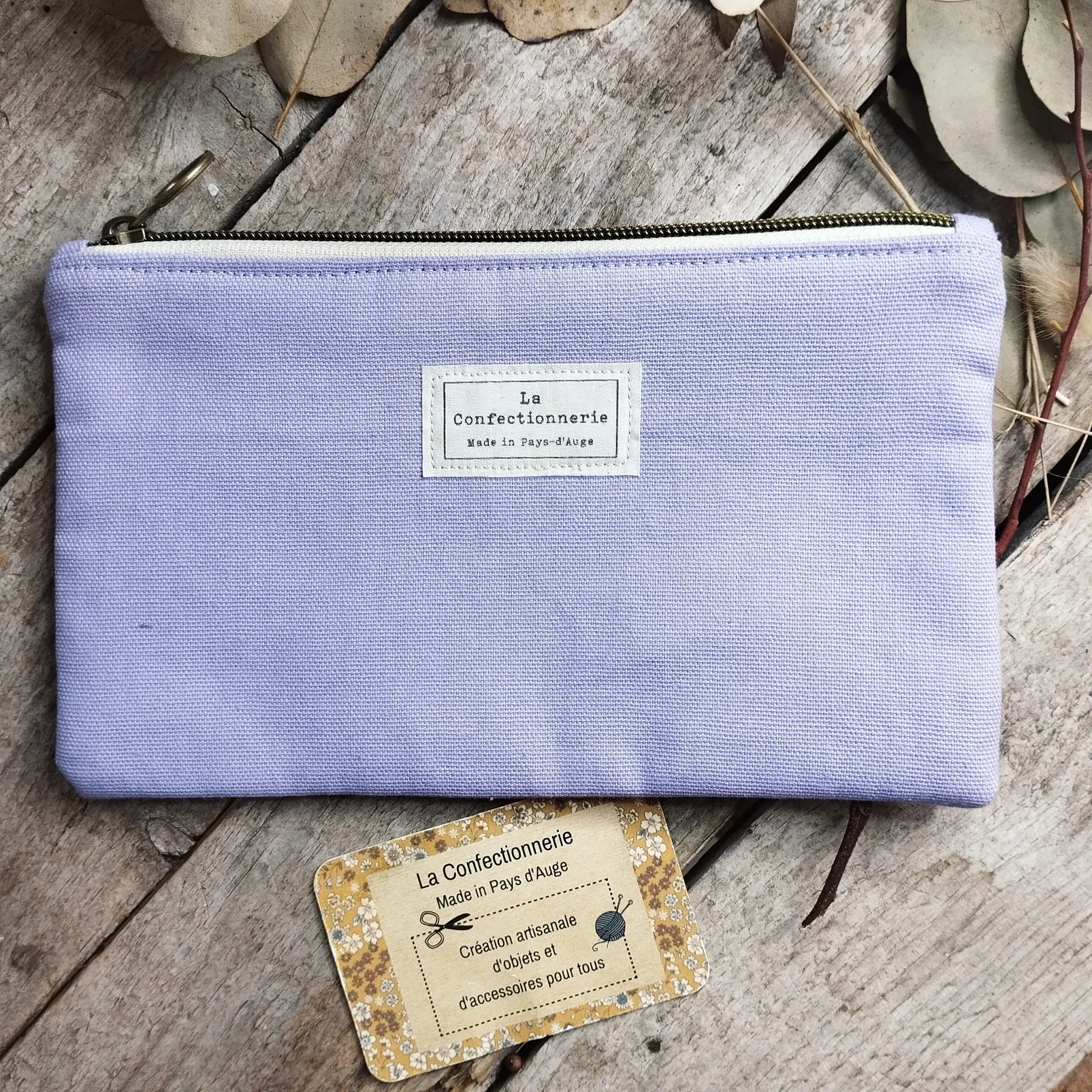 trousse plate en toile de coton parme
