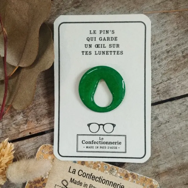Pin's porte-lunettes vert électrique