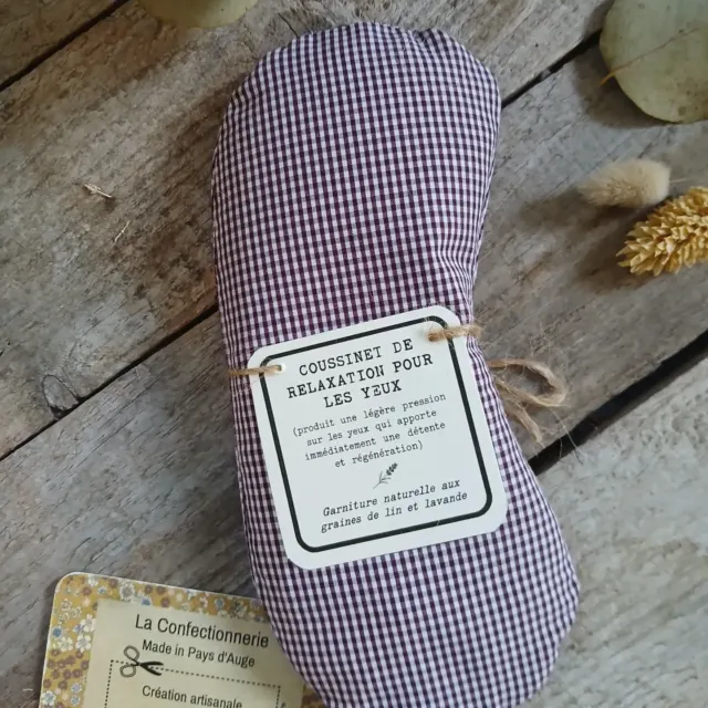 Coussinet de relaxation pour les yeux - petit vichy marron/bordeaux