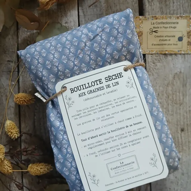 Bouillotte XXL aux graines de lin – graphique bleu/gris
