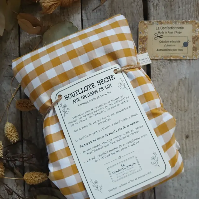 Bouillotte XXL aux graines de lin – vichy jaune moutarde