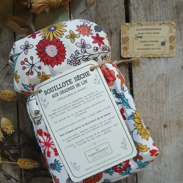 Bouillotte XXL aux graines de lin – fleurie rouge et jaune