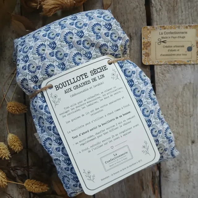Bouillotte XXL aux graines de lin - graphique bleu