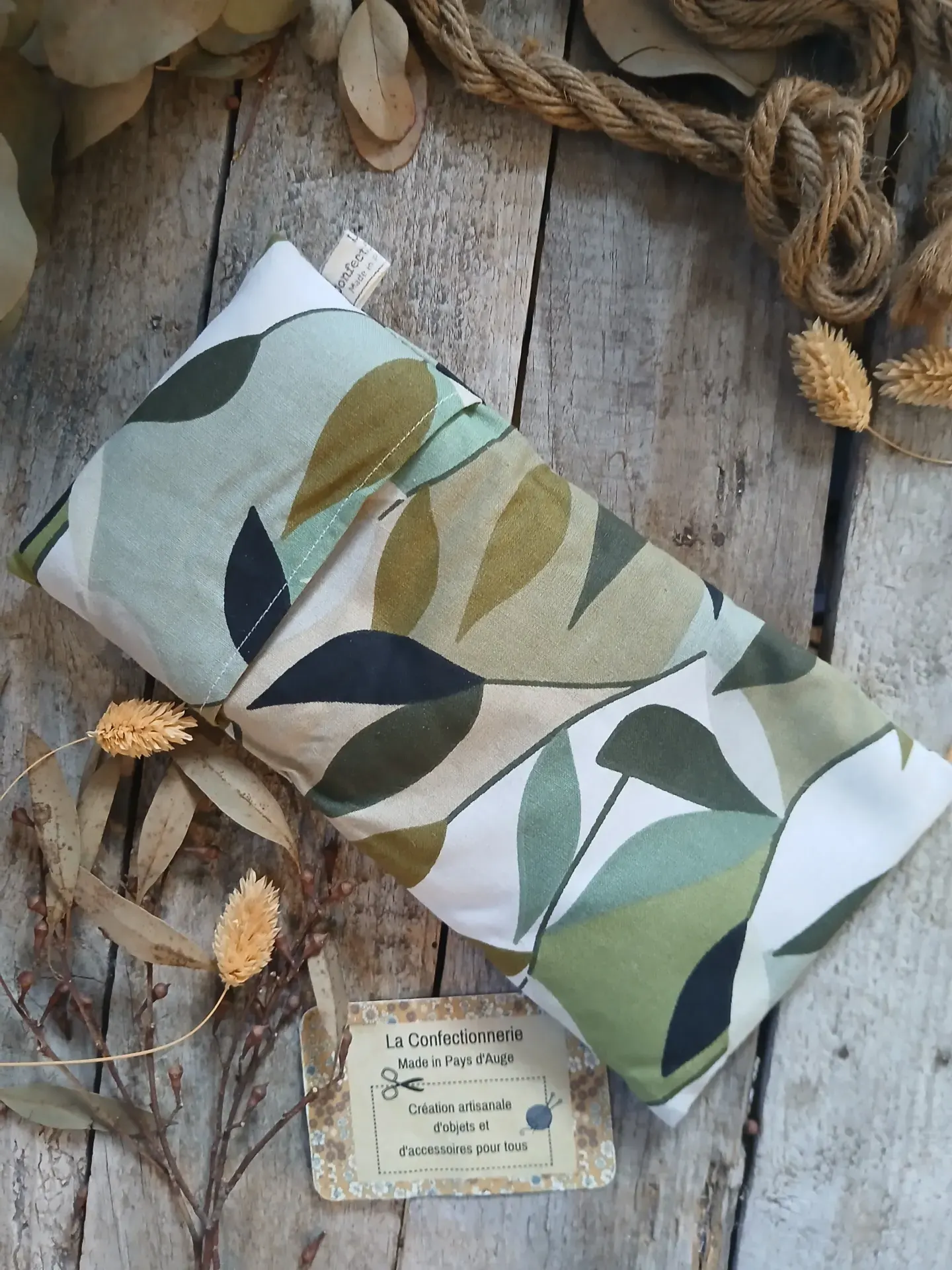 Bouillotte rectangle aux graines de lin - feuillage vert – Image 2