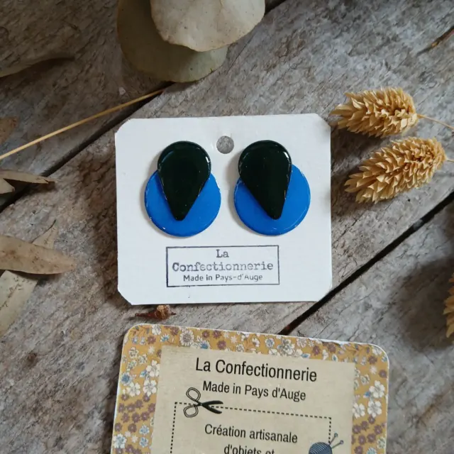 Boucles d’oreilles - Graphiques bleu électrique & vert profond