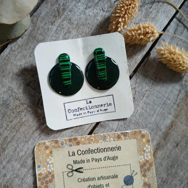 Boucles d’oreilles - Graphiques vert profond & vert rayé