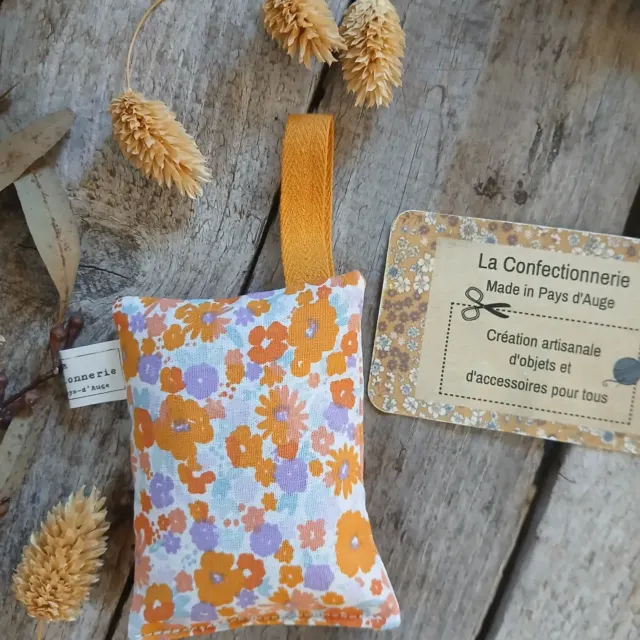 Petit pochon de lavande - Fleuri orange et parme