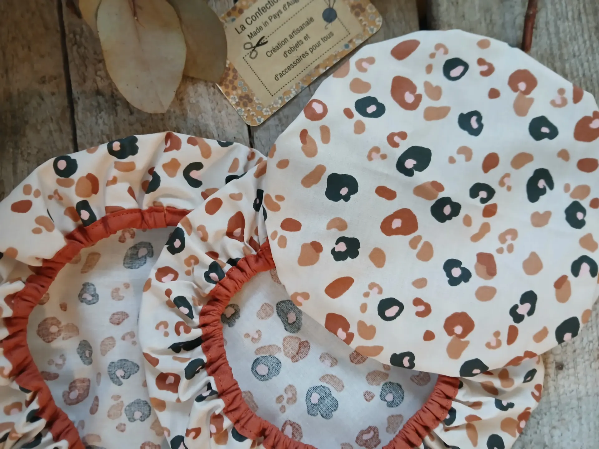 Lot de 3 charlottes alimentaires en tissu enduit - Léopard