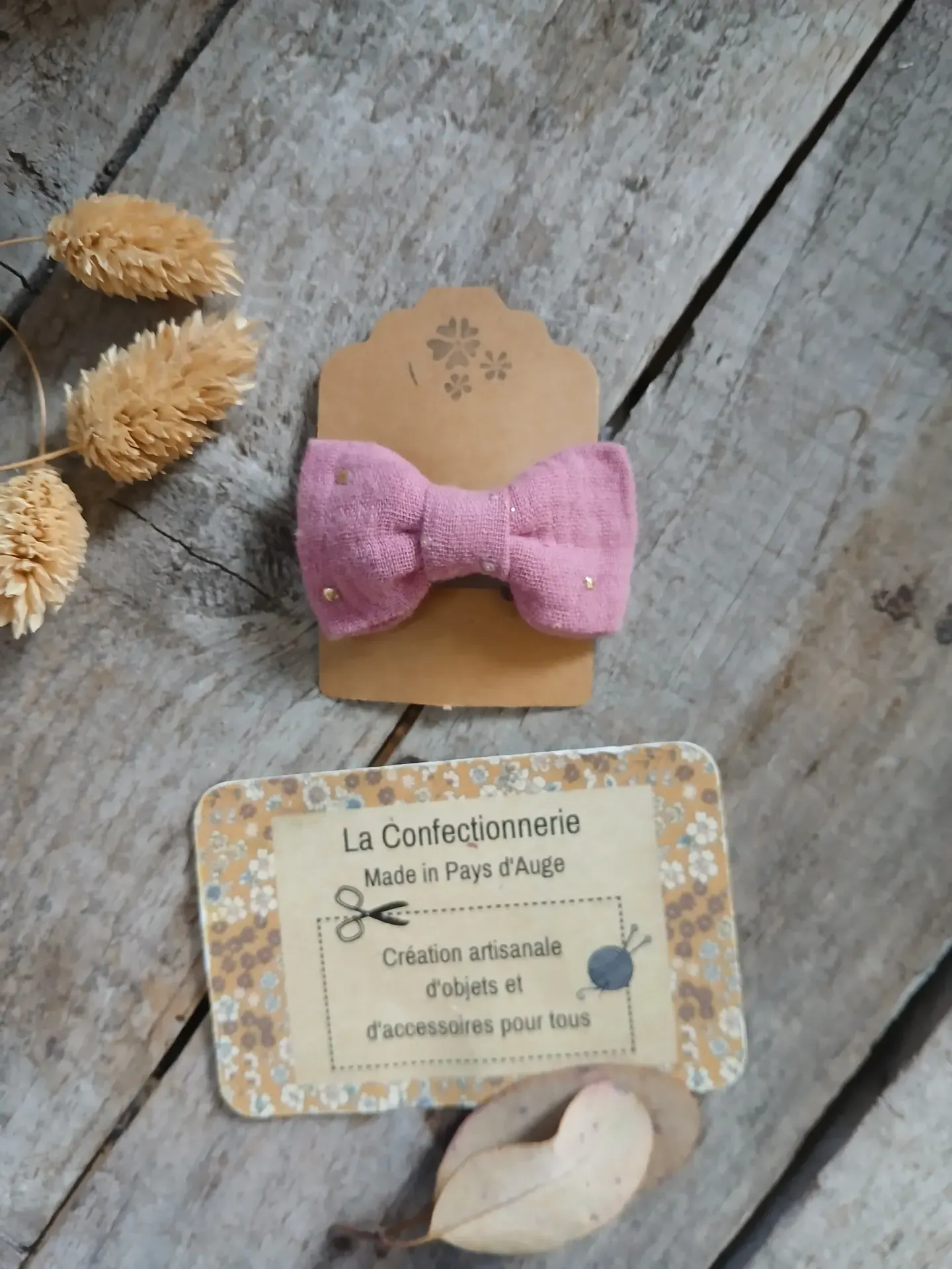 Petite barrette anti-glisse pour bébé et enfant - Gaze de coton rose pois dorés