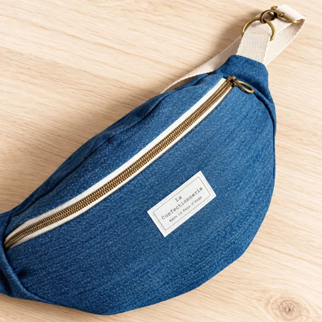 Sac banane bleu jean & doublure marinière