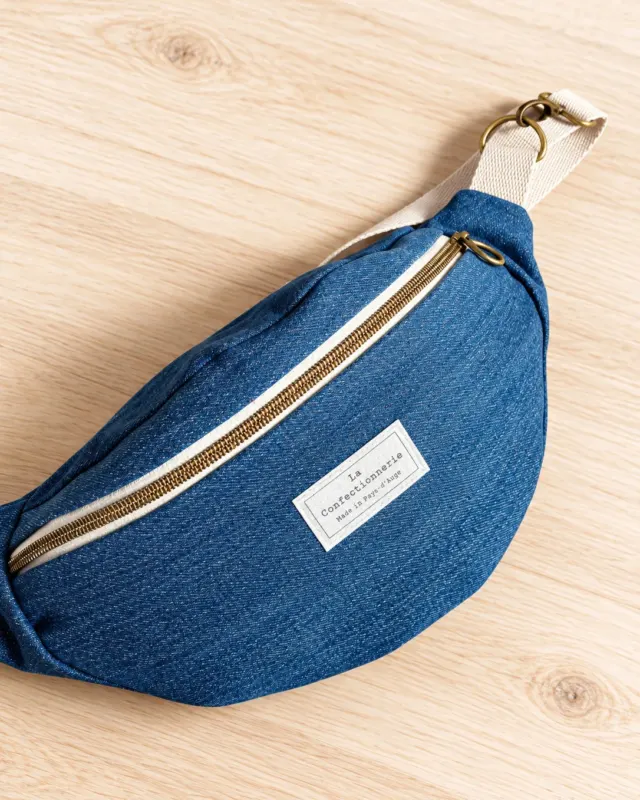 Sac banane bleu jean & doublure marinière