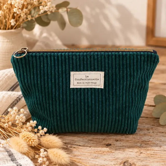 Trousse triangle - format moyen - Velours vert profond