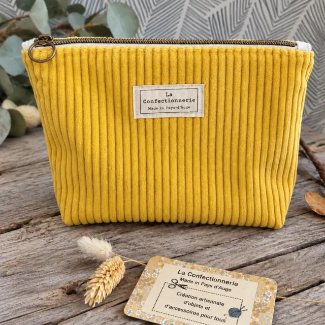 Trousse triangle - format moyen - Velours côtelé jaune électrique